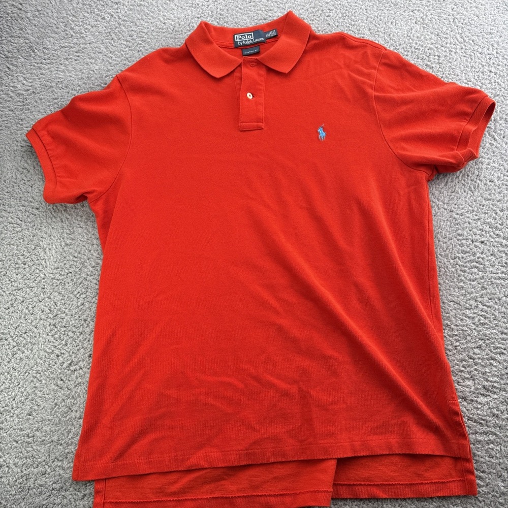 POLO RALPH LAUREN Shirt Mens XL Custom Fit S/S Orange Blue Pony Cotton Vintage